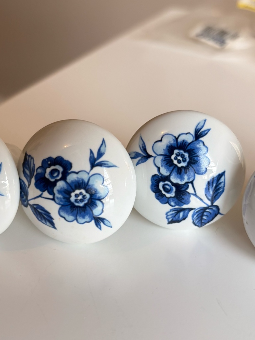 Vintage Ceramic Blue and White Floral Drawer/Cabinet Knob Pulls, set of 10